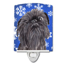 Brussels Griffon Winter Snowflakes Ceramic Night Light Compact, UL-Certified, Ideal for Bedroom, Bathroom, Nursery, Hallway, Kitchen, 6x4x3, Multicolor