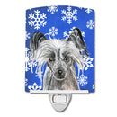Chinese Crested Winter Snowflakes Ceramic Night Light Compact, UL-Certified, Ideal for Bedroom, Bathroom, Nursery, Hallway, Kitchen, 6x4x3, Multicolor