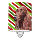 Irish Setter Candy Cane Christmas Ceramic Night Light Compact, UL-Certified, Ideal for Bedroom, Bathroom, Nursery, Hallway, Kitchen, 6x4x3, Multicolor