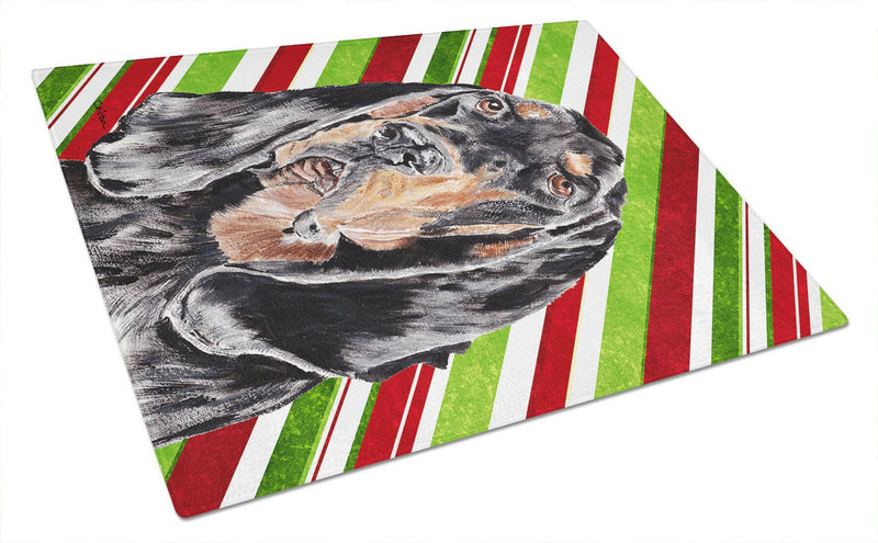 Coonhound Candy Cane Christmas Glass Cutting Board Large