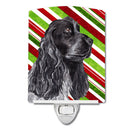 Black Cocker Spaniel Candy Cane Christmas Ceramic Night Light Compact, UL-Certified, Ideal for Bedroom, Bathroom, Nursery, Hallway, Kitchen, 6x4x3, Multicolor