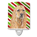 Buff Cocker Spaniel Candy Cane Christmas Ceramic Night Light Compact, UL-Certified, Ideal for Bedroom, Bathroom, Nursery, Hallway, Kitchen, 6x4x3, Multicolor