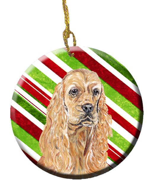 Buff Cocker Spaniel Candy Cane Christmas Ceramic Ornament SC9612CO1