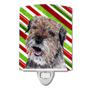 Border Terrier Candy Cane Christmas Ceramic Night Light Compact, UL-Certified, Ideal for Bedroom, Bathroom, Nursery, Hallway, Kitchen, 6x4x3, Multicolor