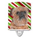 Brussels Griffon Candy Cane Christmas Ceramic Night Light Compact, UL-Certified, Ideal for Bedroom, Bathroom, Nursery, Hallway, Kitchen, 6x4x3, Multicolor
