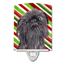 Brussels Griffon Candy Cane Christmas Ceramic Night Light Compact, UL-Certified, Ideal for Bedroom, Bathroom, Nursery, Hallway, Kitchen, 6x4x3, Multicolor