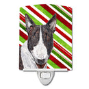 Bull Terrier Candy Cane Christmas Ceramic Night Light Compact, UL-Certified, Ideal for Bedroom, Bathroom, Nursery, Hallway, Kitchen, 6x4x3, Multicolor