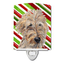Golden Doodle Candy Cane Christmas Ceramic Night Light Compact, UL-Certified, Ideal for Bedroom, Bathroom, Nursery, Hallway, Kitchen, 6x4x3, Multicolor