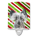 Chinese Crested Candy Cane Christmas Ceramic Night Light Compact, UL-Certified, Ideal for Bedroom, Bathroom, Nursery, Hallway, Kitchen, 6x4x3, Multicolor