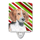 English Foxhound Candy Cane Christmas Ceramic Night Light Compact, UL-Certified, Ideal for Bedroom, Bathroom, Nursery, Hallway, Kitchen, 6x4x3, Multicolor