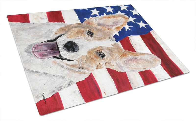 Cardigan Corgi with American Flag USA Glass Cutting Board Large Size SC9624LCB