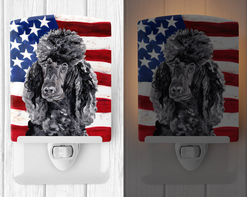 Black Standard Poodle with American Flag USA Ceramic Night Light SC9626CNL
