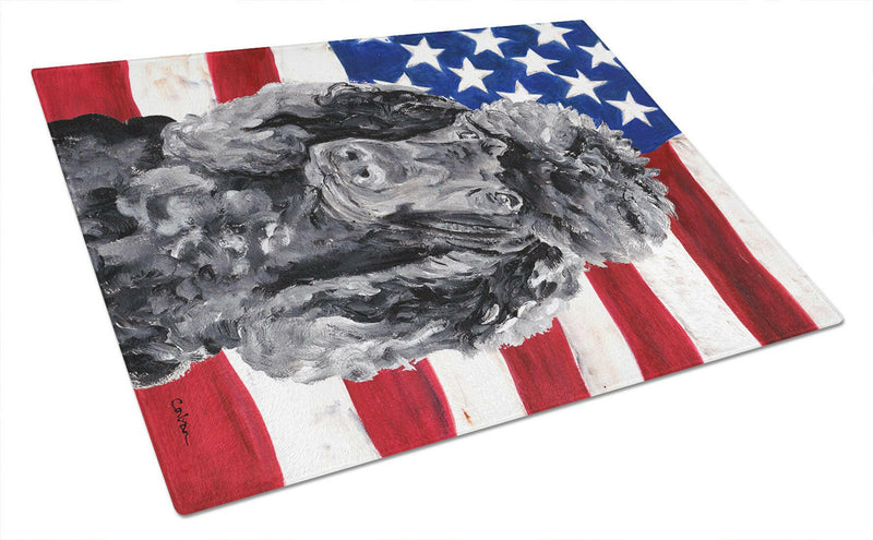 Black Standard Poodle with American Flag USA Glass Cutting Boards – Durable, Decorative Kitchen Art Large Size SC9626LCB