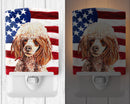 Red Miniature Poodle with American Flag USA Ceramic Night Light Compact, UL-Certified, Ideal for Bedroom, Bathroom, Nursery, Hallway, Kitchen, 6x4x3, Multicolor