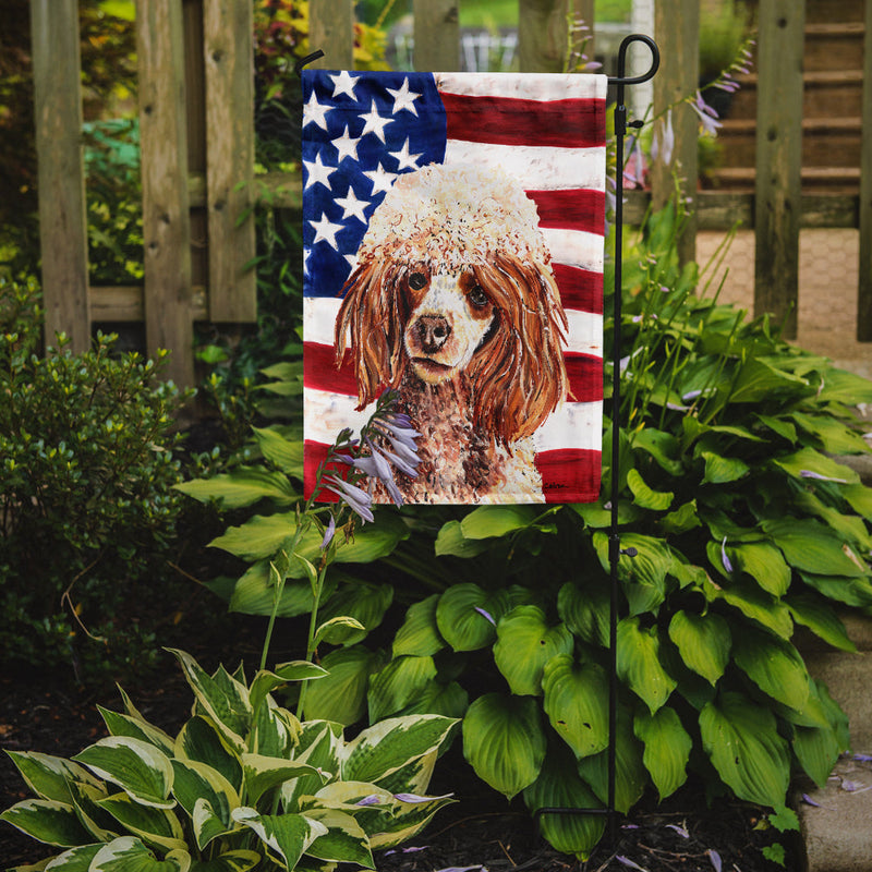 Red Miniature Poodle with American Flag USA Flag Garden Size SC9627GF