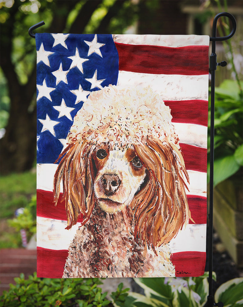 Red Miniature Poodle with American Flag USA Flag Garden Size SC9627GF