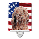 Otterhound with American Flag USA Ceramic Night Light Compact, UL-Certified, Ideal for Bedroom, Bathroom, Nursery, Hallway, Kitchen, 6x4x3, Multicolor