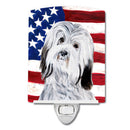 Havanese with American Flag USA Ceramic Night Light Compact, UL-Certified, Ideal for Bedroom, Bathroom, Nursery, Hallway, Kitchen, 6x4x3, Multicolor
