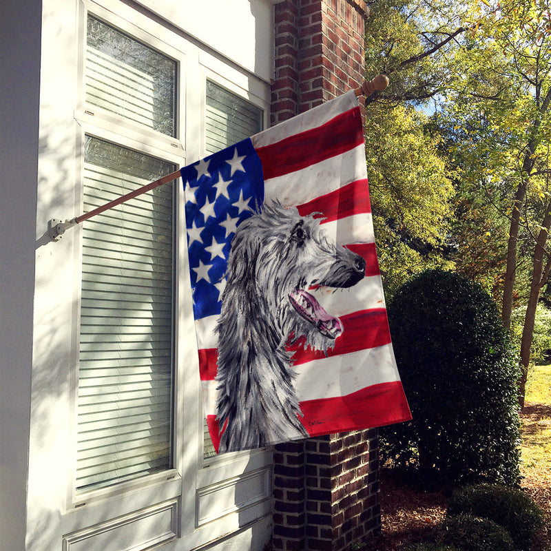 Scottish Deerhound with American Flag USA Flag Canvas House Size SC9645CHF