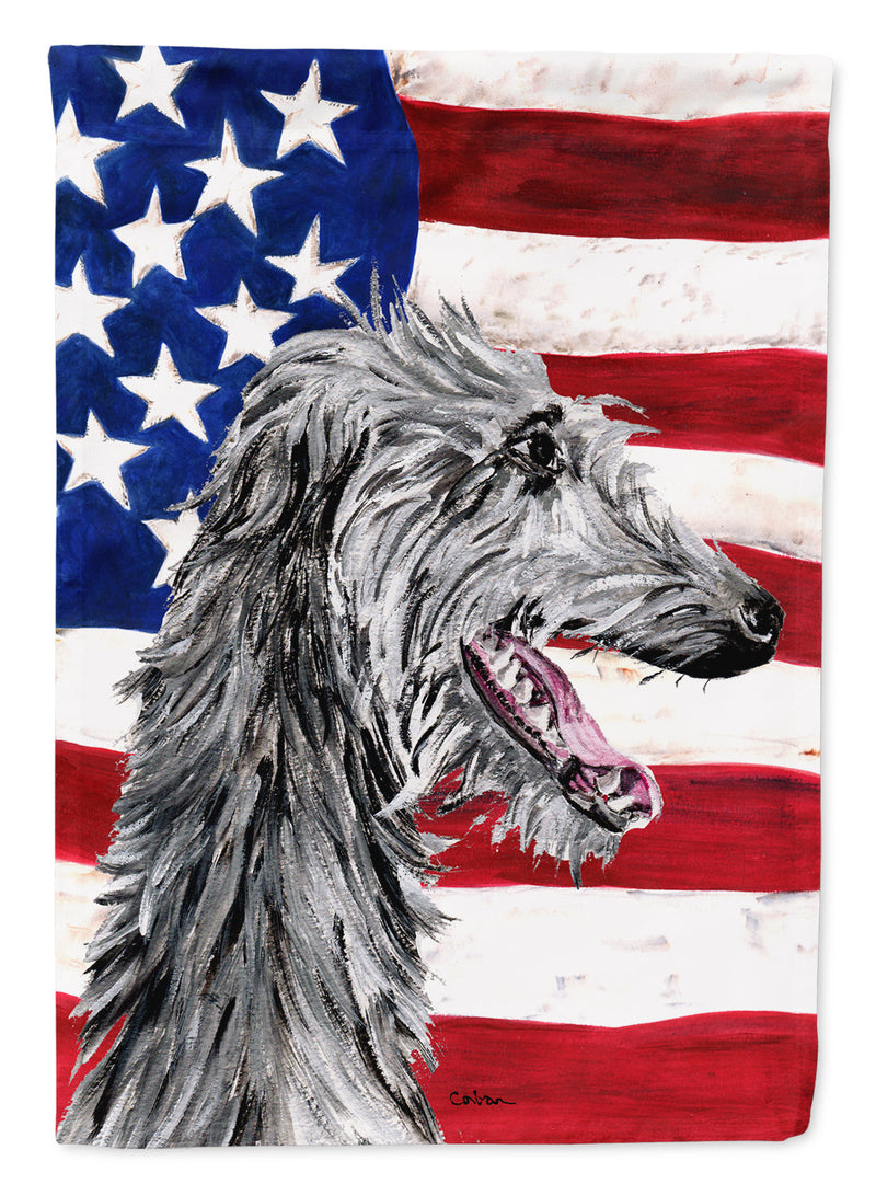 Scottish Deerhound with American Flag USA Flag Canvas House Size SC9645CHF