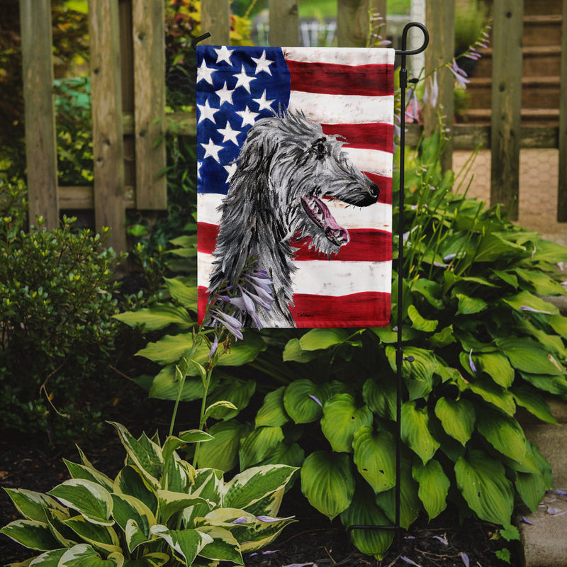 Scottish Deerhound with American Flag USA Flag Garden Size SC9645GF