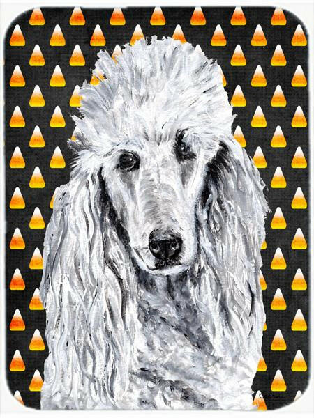 White Standard Poodle Candy Corn Halloween Glass Cutting Board Large Size SC9655LCB