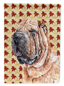 Shar Pei Fall Leaves House Flag 28x40 Porch Sleeve Pole Decorative Outside Yard Banner Artwork Wall Hanging, Polyester