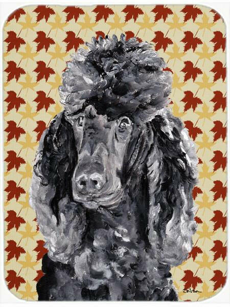 Black Standard Poodle Fall Leaves Glass Cutting Boards – Durable, Decorative Kitchen Art Large Size SC9674LCB