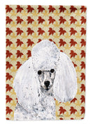 White Toy Poodle Fall Leaves House Flag 28x40 Porch Sleeve Pole Decorative Outside Yard Banner Artwork Wall Hanging, Polyester
