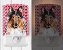 Collie Hearts and Love Ceramic Night Light Compact, UL-Certified, Ideal for Bedroom, Bathroom, Nursery, Hallway, Kitchen, 6x4x3, Multicolor