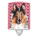 Collie Hearts and Love Ceramic Night Light Compact, UL-Certified, Ideal for Bedroom, Bathroom, Nursery, Hallway, Kitchen, 6x4x3, Multicolor
