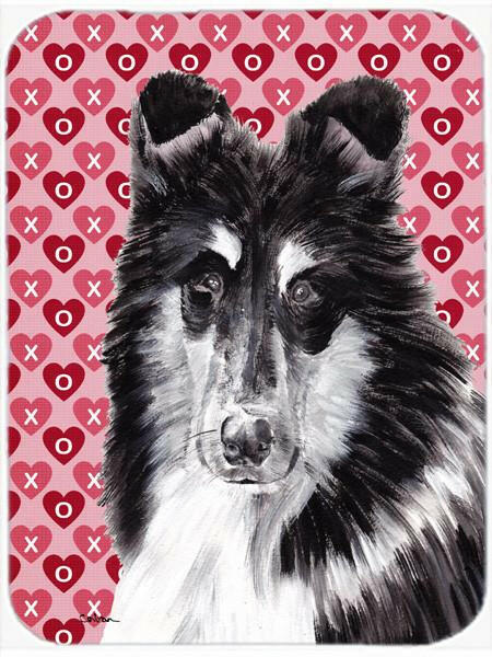 Black and White Collie Hearts and Love Glass Cutting Board Large Size SC9702LCB