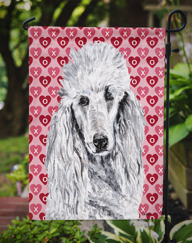 White Standard Poodle Hearts and Love Flag Garden Size SC9703GF