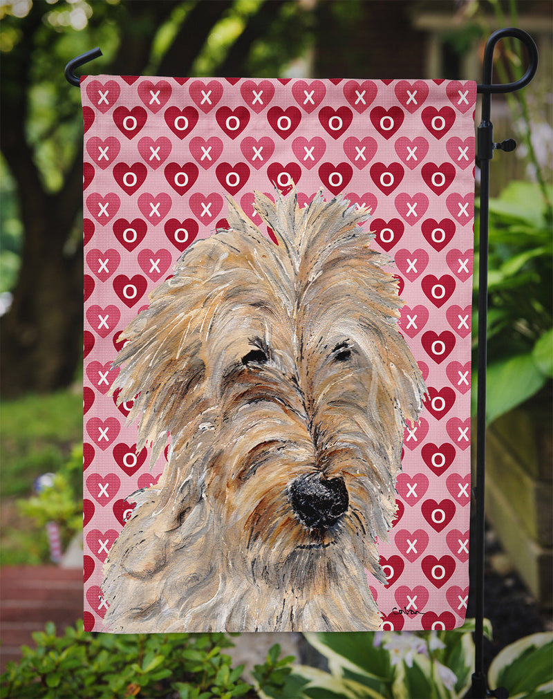 Golden Doodle 2 Hearts and Love Garden Flag – Decorative Outdoor Yard Flag SC9715GF