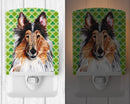 Collie Lucky Shamrock St. Patrick's Day Ceramic Night Light Compact, UL-Certified, Ideal for Bedroom, Bathroom, Nursery, Hallway, Kitchen, 6x4x3, Multicolor