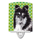 Black and White Collie Lucky Shamrock St. Patrick's Day Ceramic Night Light Compact, UL-Certified, Ideal for Bedroom, Bathroom, Nursery, Hallway, Kitchen, 6x4x3, Multicolor