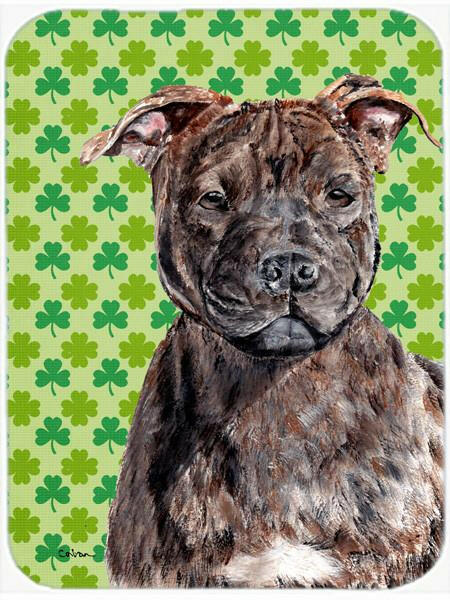 Staffordshire Bull Terrier Staffie Lucky Shamrock St. Patrick's Day Glass Cutting Board Large Size SC9729LCB