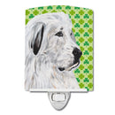 Great Pyrenees Lucky Shamrock St. Patrick's Day Ceramic Night Light Compact, UL-Certified, Ideal for Bedroom, Bathroom, Nursery, Hallway, Kitchen, 6x4x3, Multicolor