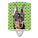 German Pinscher Lucky Shamrock St. Patrick's Day Ceramic Night Light Compact, UL-Certified, Ideal for Bedroom, Bathroom, Nursery, Hallway, Kitchen, 6x4x3, Multicolor