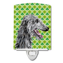 Scottish Deerhound Lucky Shamrock St. Patrick's Day Ceramic Night Light Compact, UL-Certified, Ideal for Bedroom, Bathroom, Nursery, Hallway, Kitchen, 6x4x3, Multicolor