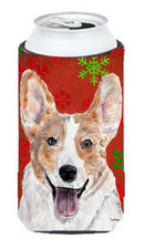 Cardigan Corgi Red Snowflakes Holiday Tall Boy Hugger Can Cooler Sleeve Machine Washable Drink Collapsible Insulator Beverage Insulated Holder