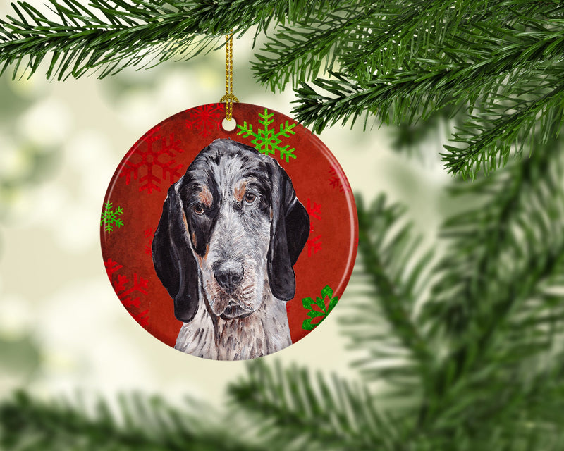 Blue Tick Coonhound Red Snowflakes Holiday Ceramic Ornament SC9745CO1