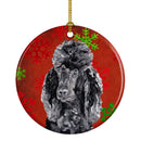 Black Standard Poodle Red Snowflakes Holiday Ornament - Round Ceramic Ornament – Artist-Designed Keepsake Decoration SC9746CO1
