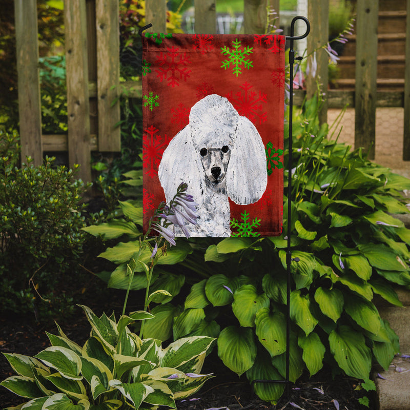 White Toy Poodle Red Snowflakes Holiday Flag Garden Size SC9749GF