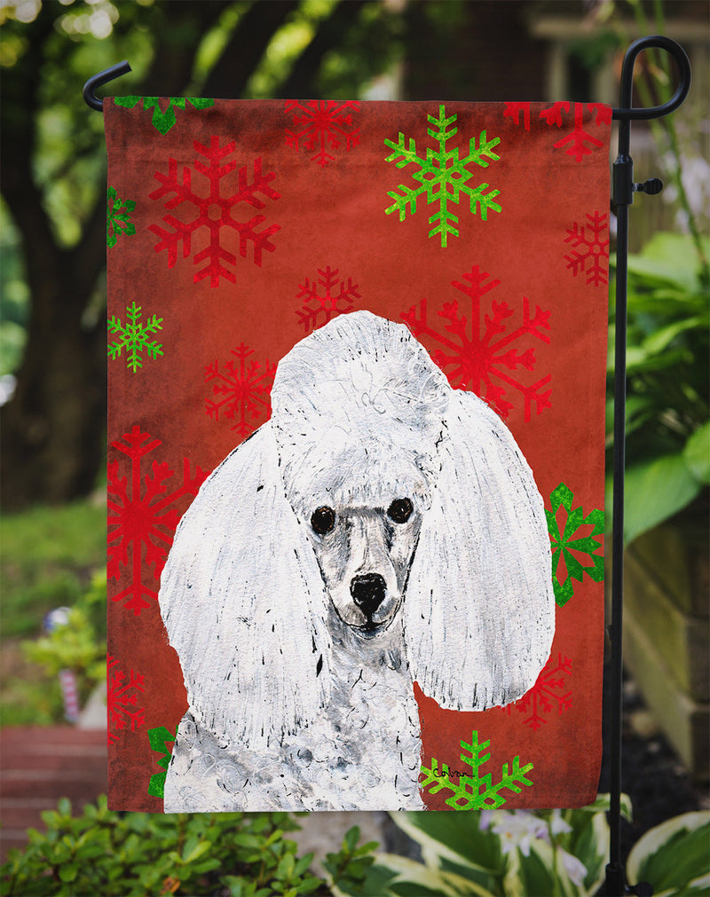 White Toy Poodle Red Snowflakes Holiday Flag Garden Size SC9749GF