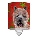 Norwich Terrier Red Snowflakes Holiday Ceramic Night Light Compact, UL-Certified, Ideal for Bedroom, Bathroom, Nursery, Hallway, Kitchen, 6x4x3, Multicolor