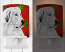 Great Pyrenees Red Snowflakes Holiday Ceramic Night Light Compact, UL-Certified, Ideal for Bedroom, Bathroom, Nursery, Hallway, Kitchen, 6x4x3, Multicolor