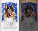 Collie Winter Snowflakes Ceramic Night Light Compact, UL-Certified, Ideal for Bedroom, Bathroom, Nursery, Hallway, Kitchen, 6x4x3, Multicolor