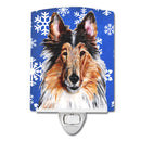 Collie Winter Snowflakes Ceramic Night Light Compact, UL-Certified, Ideal for Bedroom, Bathroom, Nursery, Hallway, Kitchen, 6x4x3, Multicolor