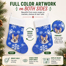 Cardigan Corgi Winter Snowflakes Holiday Stocking Double-Sided Print, Polyester Suede,11x18, Made in USA